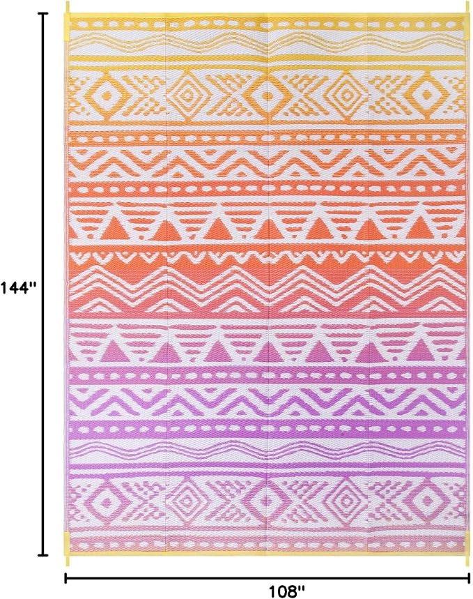 Lahome Outdoor Plastic Straw Rug, Reversible Outdoor Rug Waterproof 9x12 Rugs for Patio, RV Camping Rug Picnic Mat Outside Large Carpet for Beach Deck Backyard Balcony(Orange/Purple,9'x 12')