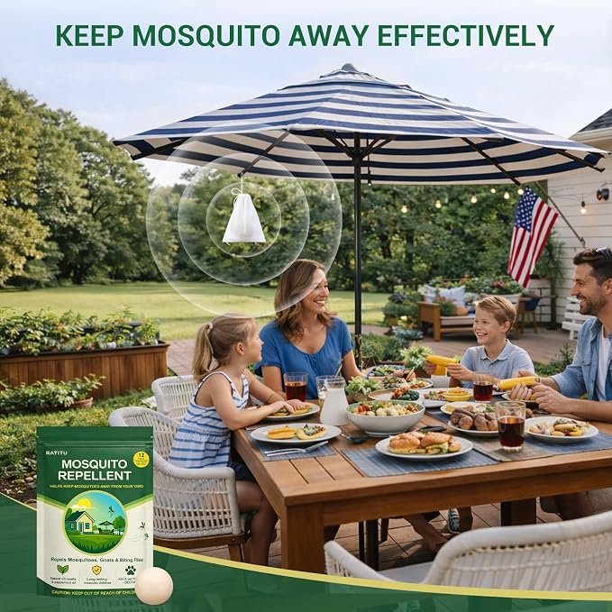 Mosquito Repellent Balls, Outdoor & Indoor Natural Mosquito Repellent for Patio, Yard, Camping, 12 Pack Peppermint Oil & Citronella Oil Mosquito Deterrent, Safe for Kids & Pets
