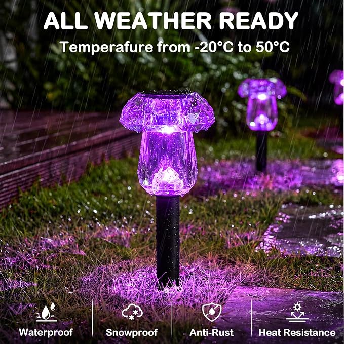 Solar Halloween Lights Outdoor 8 Pack Purple Mushroom Pathway Decor | LED Waterproof Halloween Decorations for Garden Yard Driveway Garden Walkway Path Landscape Lawn Lighting