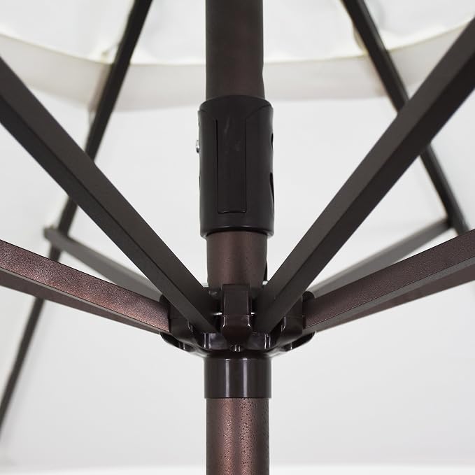 California Umbrella 9' Round Aluminum Outdoor Deck, Pool or Patio Umbrella, Crank Lift, Auto Tilt, Bronze Pole, Teak Olefin