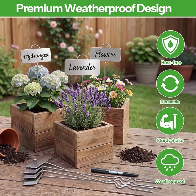25-Pack Metal Plant Labels Plant Tags Stainless Steel Garden Waterproof Markers for Outdoor vetgetable Seeding Flowers (Single-Foot)