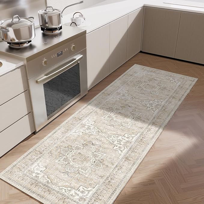 Washable Kitchen Rugs Non Slip: 2x6 Hallway Runner Rug Non Slip Boho Floor Rug with Rubber Backing Soft Faux Wool Low Pile Non Shedding Carpet Runners for Entryway Bedroom Living Room Entrance Indoor