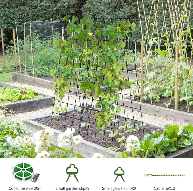 2 Pack Cucumber Trellis, 59" High Foldable A-Frame Garden Trellis for Raised Bed Garden Grow Support with Plant Support Clips Ties for Cucumber,Tomato, Climbing Plants and Flowers