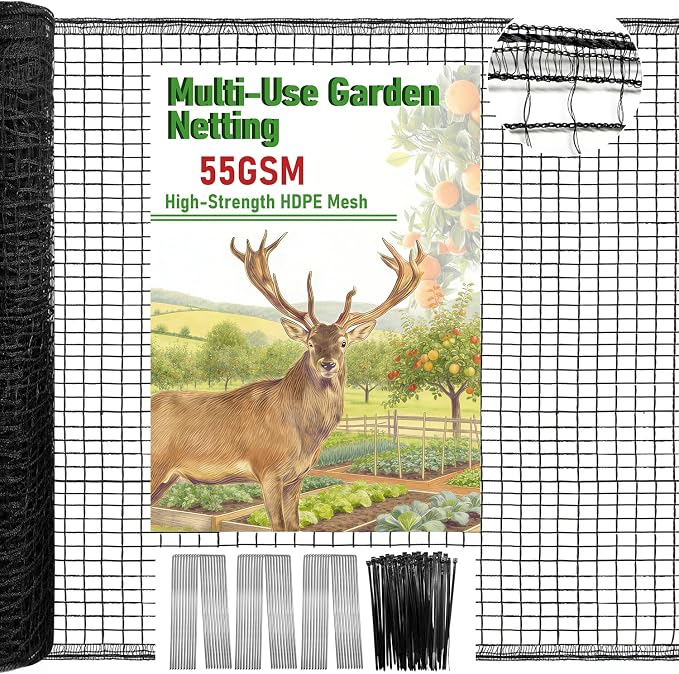 Deer Fence Netting, 4 x 100ft Heavy Duty Deer Netting, 55GSM Deer Fence for Garden, Reinforced Edges Anti Bird Netting Mesh for Fruit Trees Vegetable, Raised Bed(55GSM, 4 x100ft)