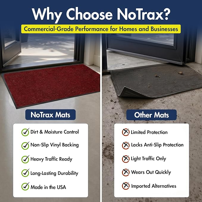 Notrax 109 Industrial Door Mat, 3' x 4' Entrance Mat, Heavy Duty Commercial Rugs for Entryway, Welcome Lobbies, Garage, and Mudroom, Made in the USA, Red, Brush Step 109S0034RB