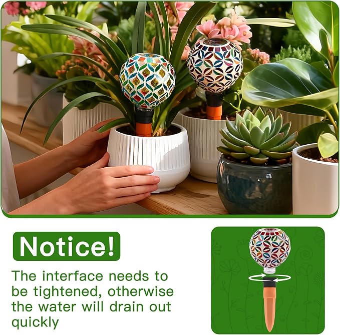 VOREEN Mosaic Plant Watering Globes with Terracotta Spikes, Decorative Glass Watering Globes for Potted Plants, Garden Accent & Thoughtful Gift, Set of 2