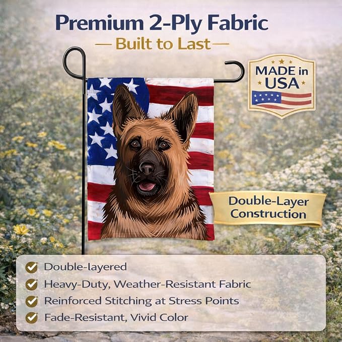 Caroline's Treasures CK6536GF German Shepherd Dog American Flag Garden Flag Mailbox Flag Decorative Yard Flag Banner Outside Patio Artwork Yard Flower Beds, Garden Size, Multicolor