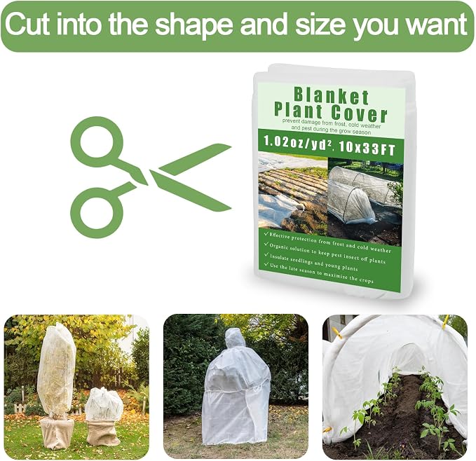 Plant Covers Freeze & Sun Protection, 10x33ft Thickened Reusable Frost Blanket, Non-Woven Row Cover Garden Fabric for Winter Frost, Cold Weather,and Sun Protection for Outdoor Plants, Vegetables