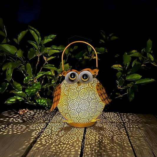 Solar Owl Lights Outdoor Waterproof - Hanging Solar Lanterns for Garden, Patio, Yard, Pathway - Vintage Metal Owl Solar Garden Lights, Outdoor Hanging Solar Lights for Outside Decor (1 Pack, Yellow)