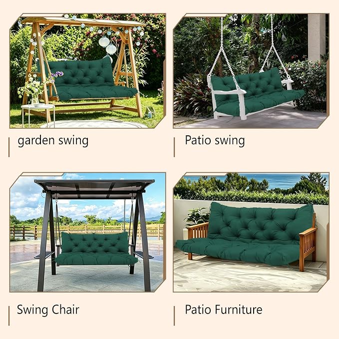 Porch Swing Cushions Waterproof Outdoor Swing Cushions 2-3 Seater Thicken 5" Dark Green Patio Swing Cushion with Backrest 70 ×40" Swing Replacement Cushion for Outdoor Furniture
