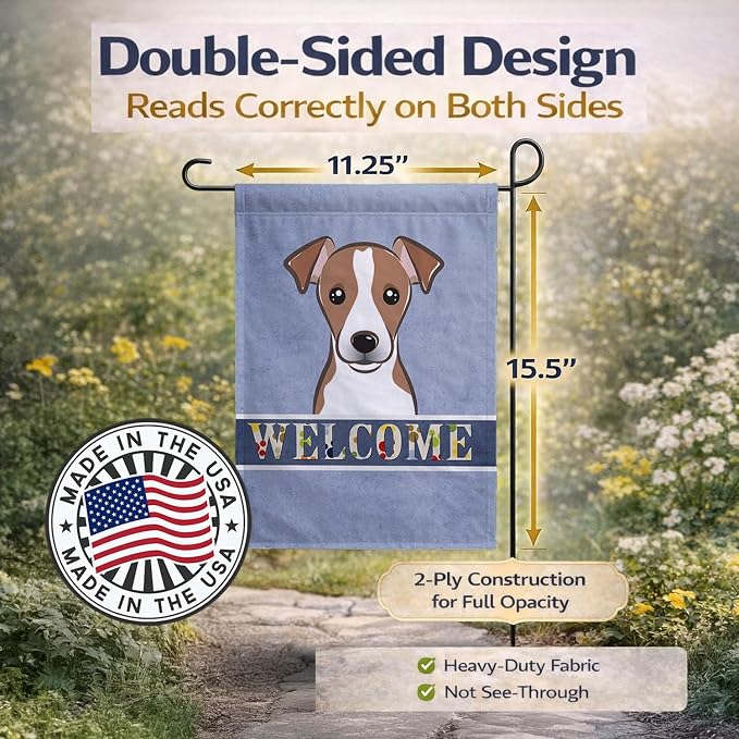 Caroline's Treasures BB1446GF Jack Russell Terrier Welcome Garden Flag, Blue Mailbox Flag Decorative Yard Flag Banner Outside Patio Artwork Yard Flower Beds, Garden Size, Multicolor