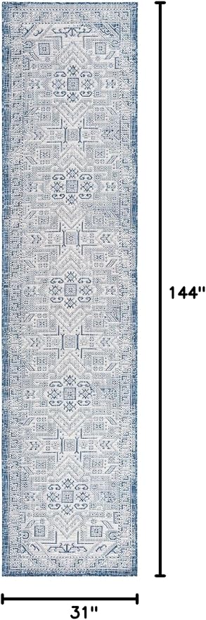 Unique Loom Outdoor Aztec Collection Area Rug - Coba (2' 7" x 12' Runner, Blue/ Ivory)