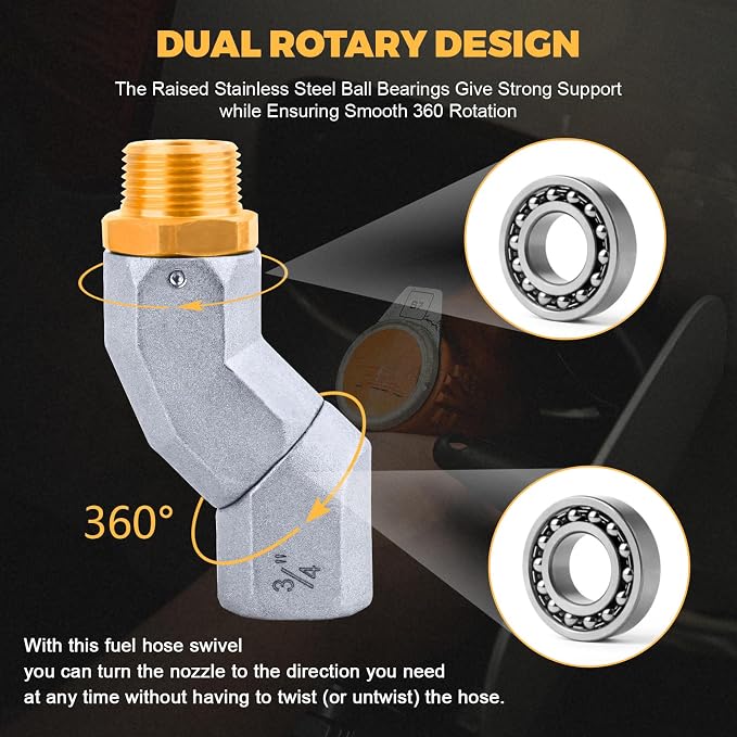 3/4 Inch NPT Fuel Hose Swivel - Multi Plane 360° Rotating Connector for Fuel, Water, Diesel, Gasoline, Kerosene Transfer Pumps, Tanks, and Nozzles