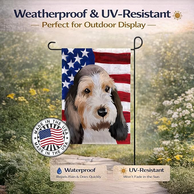 Caroline's Treasures CK6419GF Grand Basset Griffon Vendeen American Flag Garden Flag Mailbox Flag Decorative Yard Flag Banner Outside Patio Artwork Yard Flower Beds, Garden Size, Multicolor