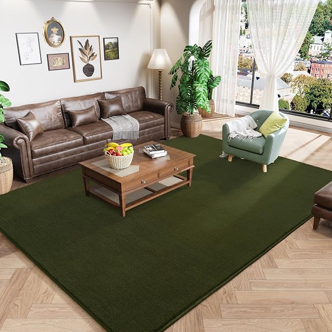 Amearea Olive Green Area Rugs for Bedroom Living Room, 4x6 Memory Foam Rug | Thickened Fluffy Indoor Washable Rugs Non Slip Minimalist Carpet for Kids Boys Girls Dorm Nursery Room Decor