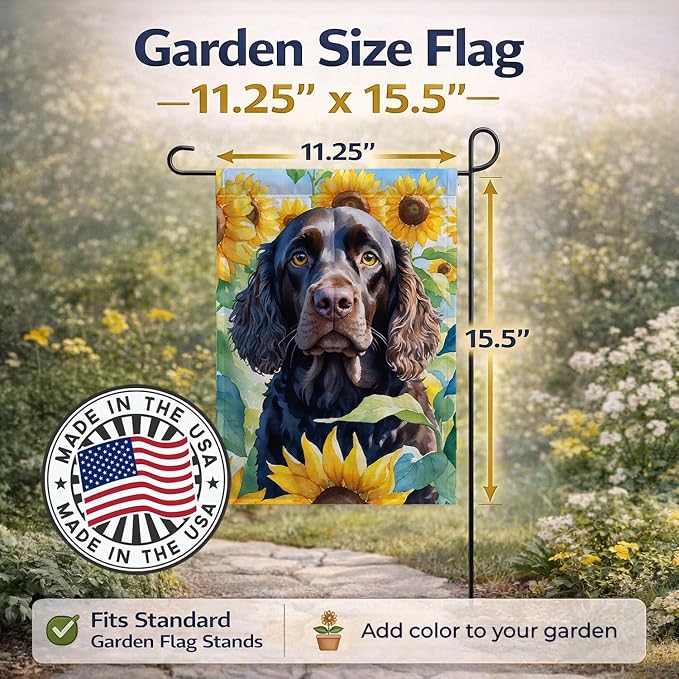 Caroline's Treasures DAC6011GF American Water Spaniel in Sunflowers Garden Flag Mailbox Flag Decorative Yard Flag Banner Outside Patio Artwork Yard Flower Beds, Garden Size, Multicolor