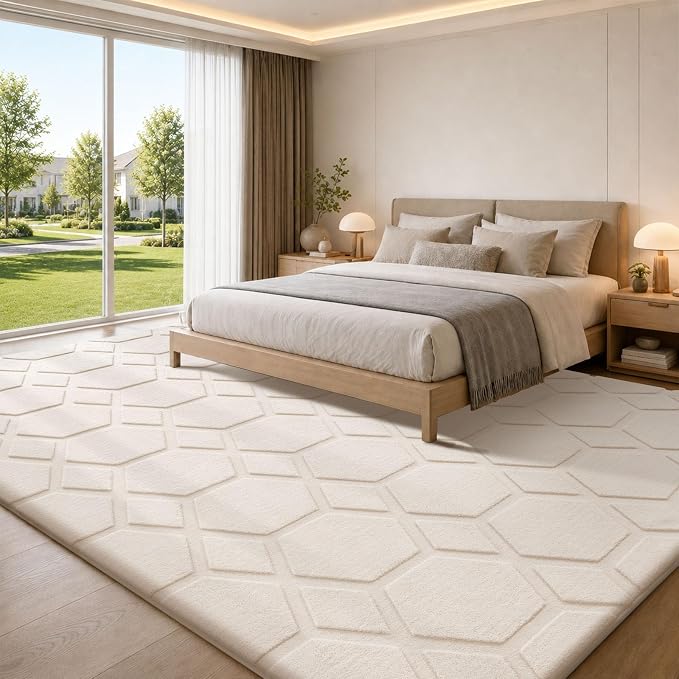 Sour Lemon Area Rugs 9x12 Living Room Bedroom, Large Carpet White Rug | Big, Geometric Alfombra Para Salas Modernas, Washable, Non Slip Soft Thick Fluffy Plush, Memory foam Rug for Kids Playroom