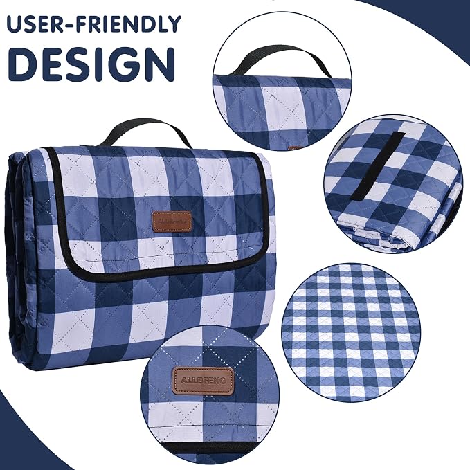 Extra Large Picnic Blanket 80''x 80'' Waterproof Foldable Picnic Mat for Beach, 5-Layer Outdoor Blanket for 6 to 8 Adults,Camping Grass Lawn Park Accessories Couple Park Wedding Registry(Navy Blue)