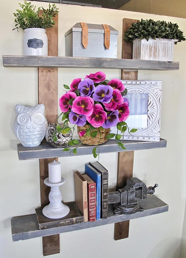 Briful Artificial Pansy Flowers in Baskets, 2PCS Realistic Fake Flowers for Farmhouse Table Decor, All Seasons Faux Indoor Flowers for Home Kitchen Living Room Dining Shelf Decor, Purplish-red