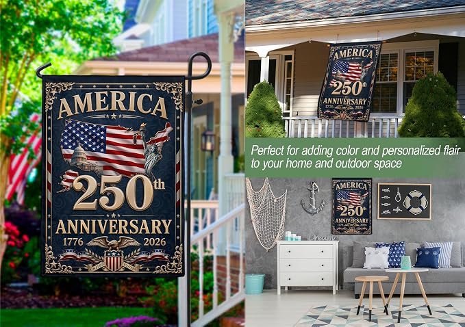 250th Anniversary Usa Commemorative Flags, 250 Years Of Freedom Flag, American 250th Anniversary Patriotic Design, 1776-2026 Commemorative Banner, Garden Flags For Outside, Front And Back Print 4 (12x18 Inch)
