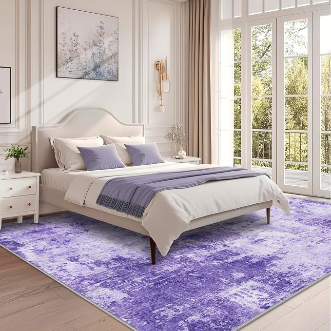 RELEANY Washable 8'x10' Abstract Area Rug for Living Room Purple | Carpet for Bedroom, Kitchen, Office, Hallway and Entryway, Printed Pattern, Non‑Slip, Soft, Stain‑Resistant, Easy to Clean