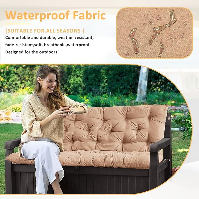 Swing Replacement Cushions for Outdoor: 2-3 Seater Waterproof Porch Bench Cushion with Backrest and Ties - 4" Thick Swing Cushion for Garden Patio Backyard Loveseat