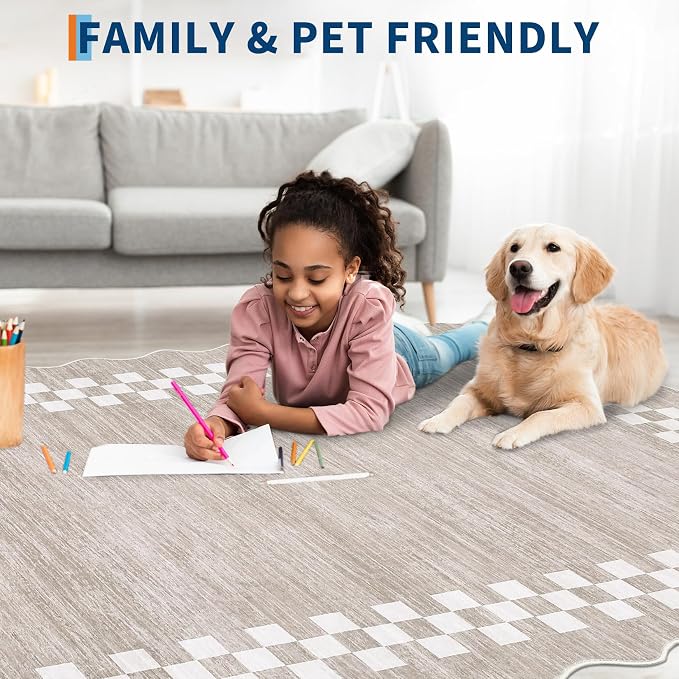 GarveeHome Hallway Runner Rug 2x6 Non Slip Scalloped Washable Kitchen Rug | Entry Stain Resistant Modern Border Throw Floor Carpet Long Runners Mat for Bathroom Living Room Bedside, Fog