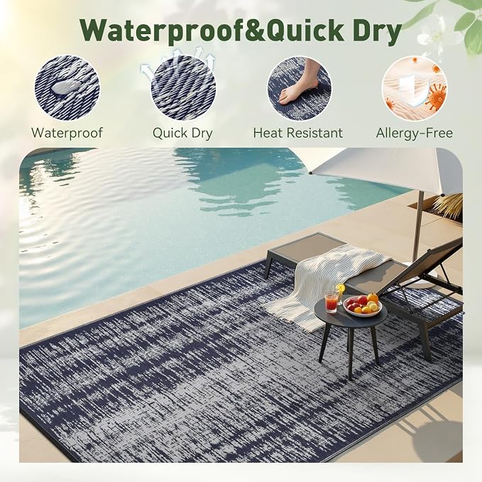 MontVoo Outdoor Rug Waterproof 8x10ft Outdoor Patio Rug Mat Reversible Plastic Straw Outside Rug Carpet Outdoor Rugs for RV Camping Picnic Beach Balcony Porch Deck