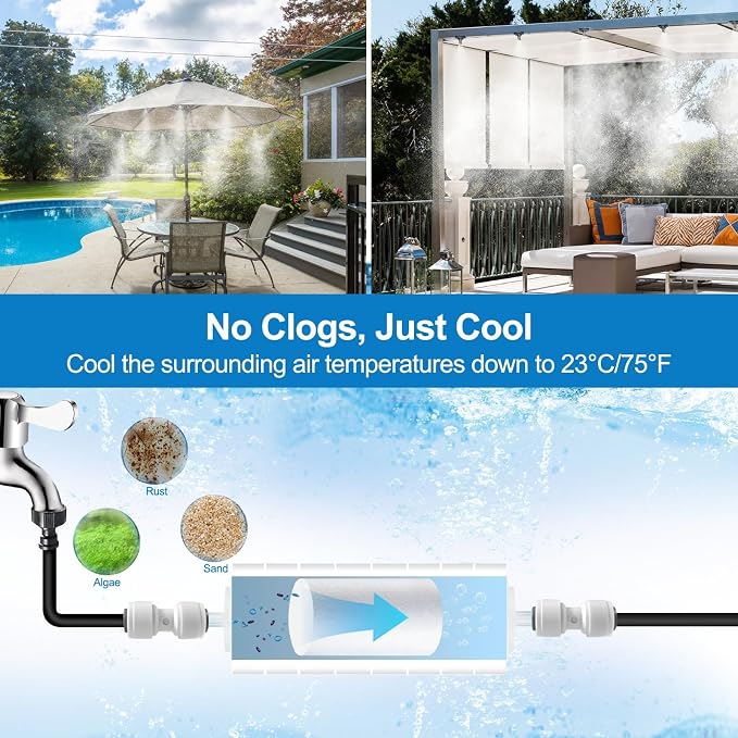 Misters for Outside Patio, Outdoor Water Misting Cooling System,99FT|30M. Backyard Mist Kit for Garden, Greenhouse, Fan,Deck,Umbrella,Canopy,Pool,Porch,Trampoline,Park,BBQ Party Accessories
