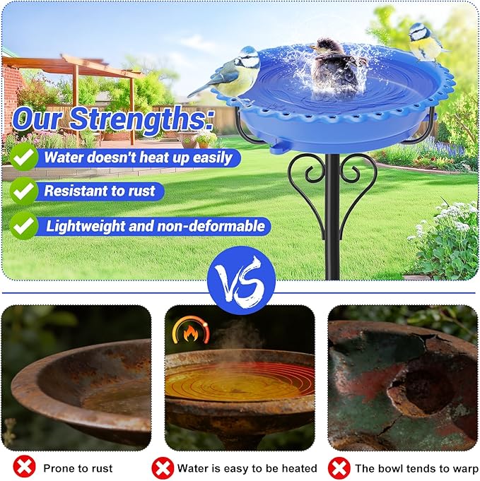 Bird Bath for Outside,40In Vintage Freestanding Bird Baths for Outdoors with Removable Bowl,Bird Baths Feeder with 5 Prongs Base for Garden Patio Yard Lawn Decor (Blue)