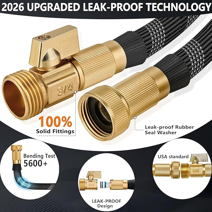 75 FT Non-Expandable Garden Hose, Lightweight Hose with 10 Function Spray Nozzle, Kink-Free Flexible Water Hose, Leak-Proof, 3/4'' Solid Connectors Garden Hose,Ultra Durable Garden Hoses