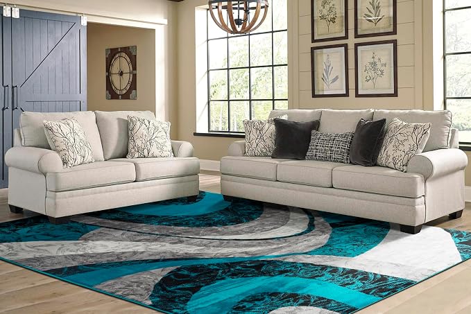 Yafa Home Fashion Modern Contemporary Swirls Design Area Rug, Luxurious, Elegant, and Fashionable Area Rug (Turquoise Blue, 4 ft X 5 ft)
