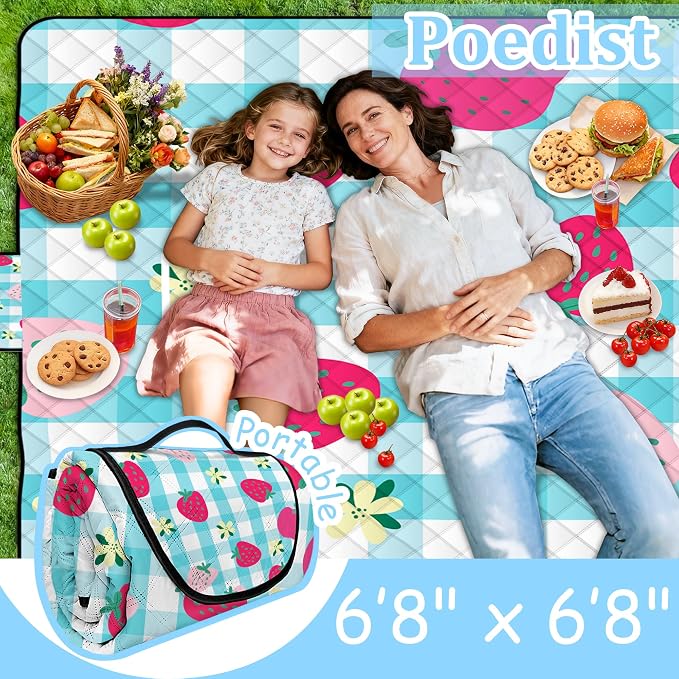 Extra Large Picnic Blanket Waterproof,80"x 80"Foldable Machine Washable Beach Blankets,Outdoor Blanket for 6-8 Adults,Picnic Mat Suitable for Indoor Crawling,Park Beach,Camping,Hiking,Travel (Blue）