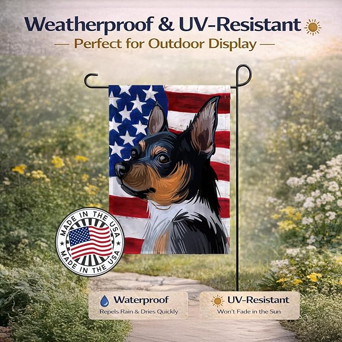Caroline's Treasures CK6735GF Teddy Roosevelt Terrier American Flag Garden Flag Mailbox Flag Decorative Yard Flag Banner Outside Patio Artwork Yard Flower Beds, Garden Size, Multicolor