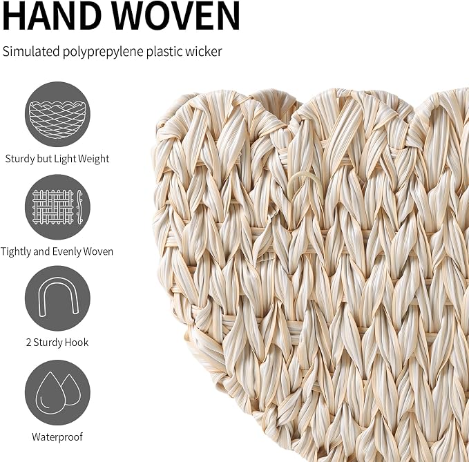 Coeusy Wicker Wall Basket,Scalloped Hanging Wall Basket for Storage and Organizing,Wicker Decorative Storage Baskets for Flower,Magazine,Nursery,Front Door,Bathroom Boho Decor