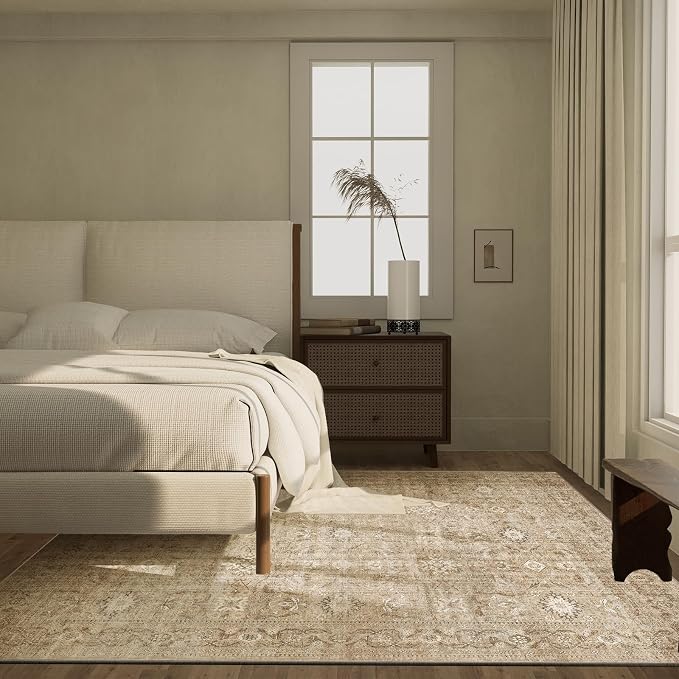 5x7 Area Rugs for Living Room: Washable Bedroom Rug with Non Slip Backing Low Pile Soft Faux Wool Distressed Vintage Boho Carpet Rugs for Entryway Dining Room Farmhouse Nursery Home Office Indoor