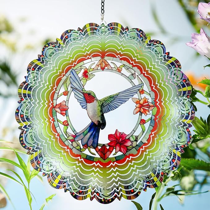 Eandisom Wind Spinners Outdoor Hummingbird - Birthday Gifts for Women Mom Grandma, Hanging Wind Spinner 12 inch 3D Wind Sculptures for Garden Decor for Outside, Patio, Yard, Outdoor