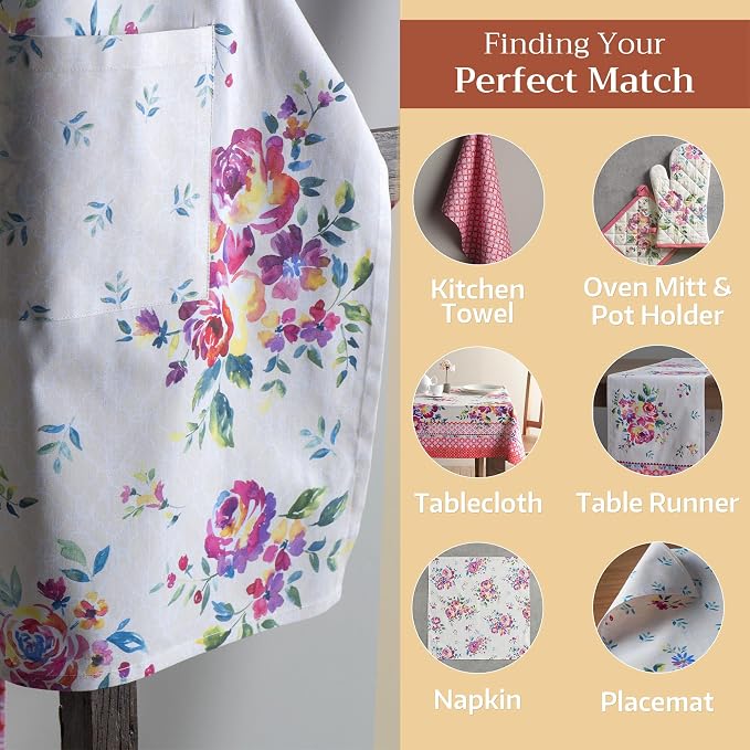Maison d' Hermine Aprons for women with Pocket 100% Cotton (27.50"x31.50") | Adjustable Neck Strap & long ties Apron Men Chef Wedding Cooking Gardening Server Maid