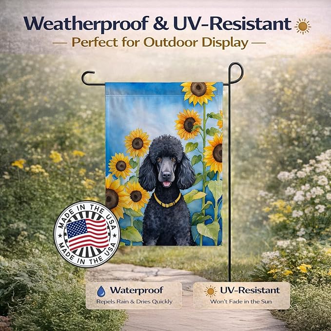Caroline's Treasures DAC6138GF Black Poodle in Sunflowers Garden Flag Mailbox Flag Decorative Yard Flag Banner Outside Patio Artwork Yard Flower Beds, Garden Size, Multicolor