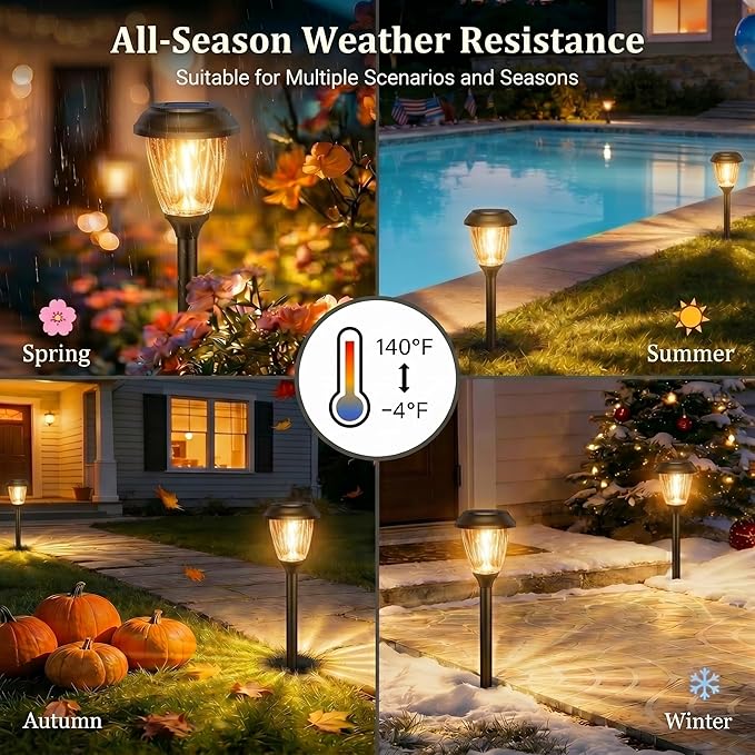 XMCOSY+ Solar Pathway Lights Outdoor, Glass & Metal Garden Lights with 2 Lighting Modes (10/25 LM), IP65 Waterproof, Warm White Decorative for Yard Walkway Driveway Patio & Path