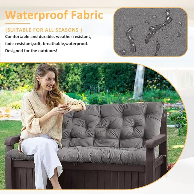Swing Replacement Cushions for Outdoor: 2-3 Seater Waterproof Porch Bench Cushion with Backrest and Ties - 4" Thick Swing Cushion for Garden Patio Backyard Loveseat