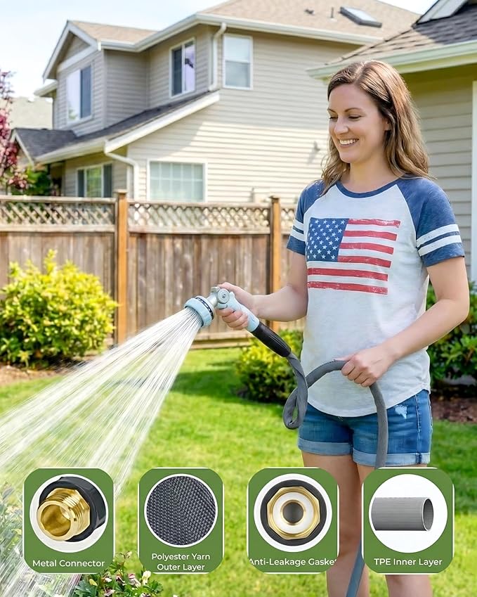 Flexible Garden Hose 50FT, Lightweight Water Hose, Kink and Burst-Resistant for Lawns Gardening RV and Outdoor Watering, 5/8 inch