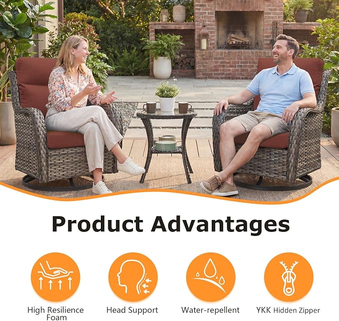 Unimatta Sunbrella Outdoor High Back Chair Cushion Seat Pads, 44 x 21 Inch Water-Repellent & Fade-Resistant Patio Furniture Cushions with Ties for Adirondack, Rocking Chairs, Canvas Henna
