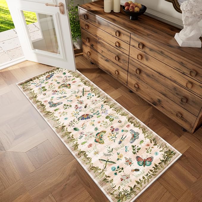 Machine Washable Hallway Runner Rugs: 2'6"x8' Kitchen Runner Stain Resistant Non Slip Low Pile Soft Carpet Rug Runners for Hallways Indoor Entryway Kitchen Laundry Room Bedroom Bathroom Farmhouse