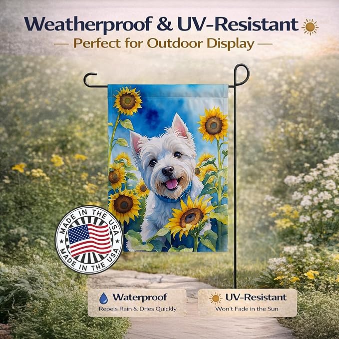Caroline's Treasures DAC6174GF Westie in Sunflowers Garden Flag Mailbox Flag Decorative Yard Flag Banner Outside Patio Artwork Yard Flower Beds, Garden Size, Multicolor