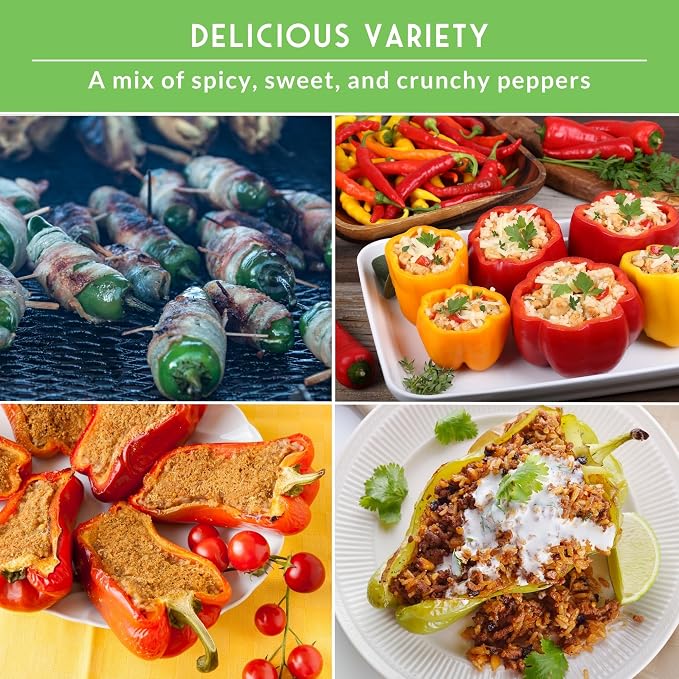 10 Pepper Seed Variety Pack for Planting - Survival Garden Seeds | Jalapeño, Serrano, Cayenne, Bell, Habanero, Cubanelle, & More – Hot & Sweet Heirloom Non-GMO Peppers Collection