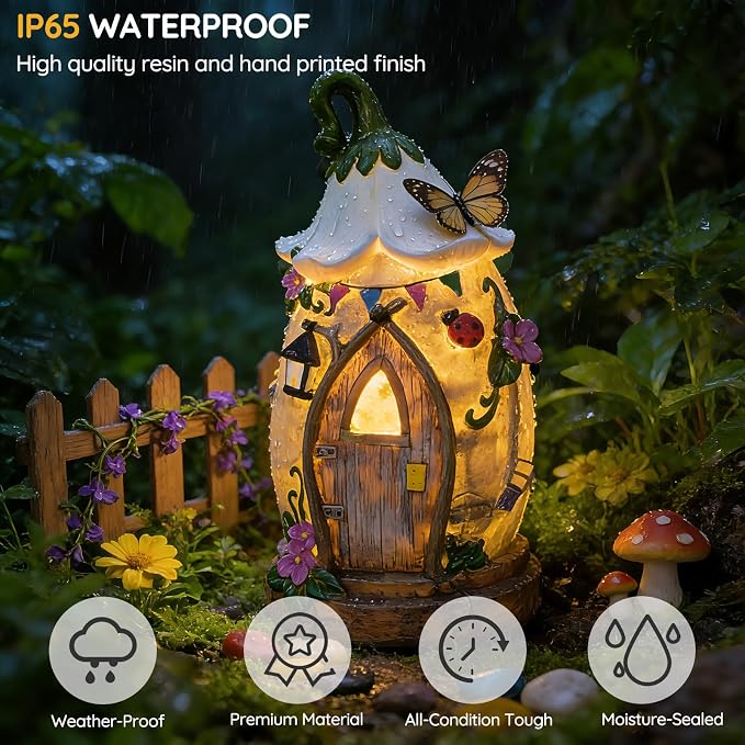 Resin Fairy Garden Statue with Solar Light Perfect for Garden Decor, Featuring a Charming Morning Glory Vine adorning its Crown.Ideal for birthday gifts and building fairy-tale cottages,12.2 inches.