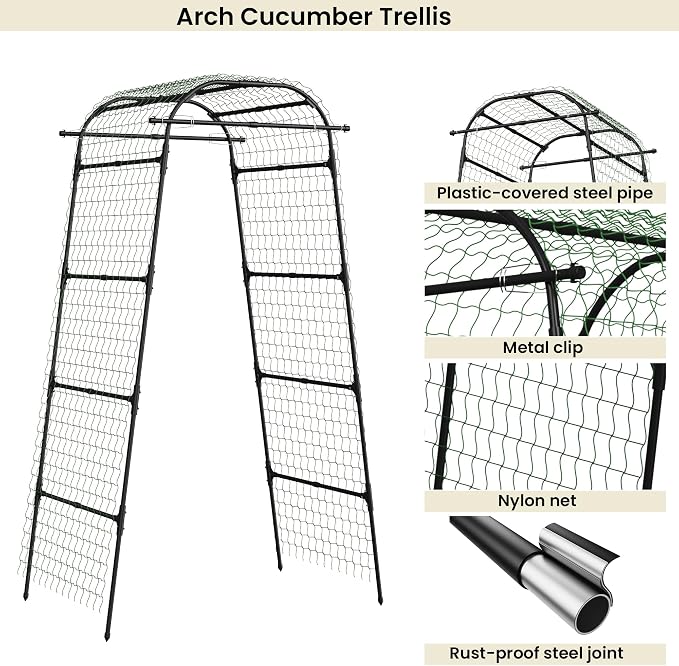 Cucumber Trellis for Raised Bed, U-Shape Metal Garden Arch, Rustproof PE-Coated Plant Support for Cucumbers, Beans, Tomatoes, Squash, Flowers (Black, 31.5 * 49.2 * 82.7inch(L*W*H))