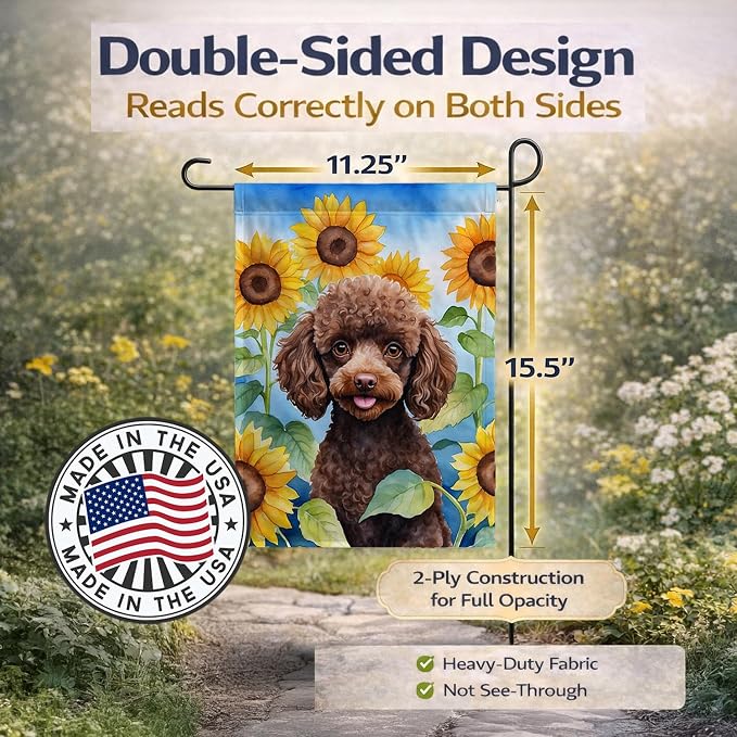 Caroline's Treasures DAC6139GF Chocolate Poodle in Sunflowers Garden Flag Mailbox Flag Decorative Yard Flag Banner Outside Patio Artwork Yard Flower Beds, Garden Size, Multicolor