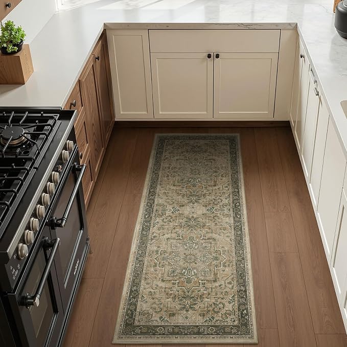 Vintage Medallion 2x5 Runner Rugs for Hallways Non Slip Machine Washable, Low Pile Lightweight Carpet Runner for Entryway/Kitchen/Bathroom/Corridor/Laundry Room, Multi Brown/Green